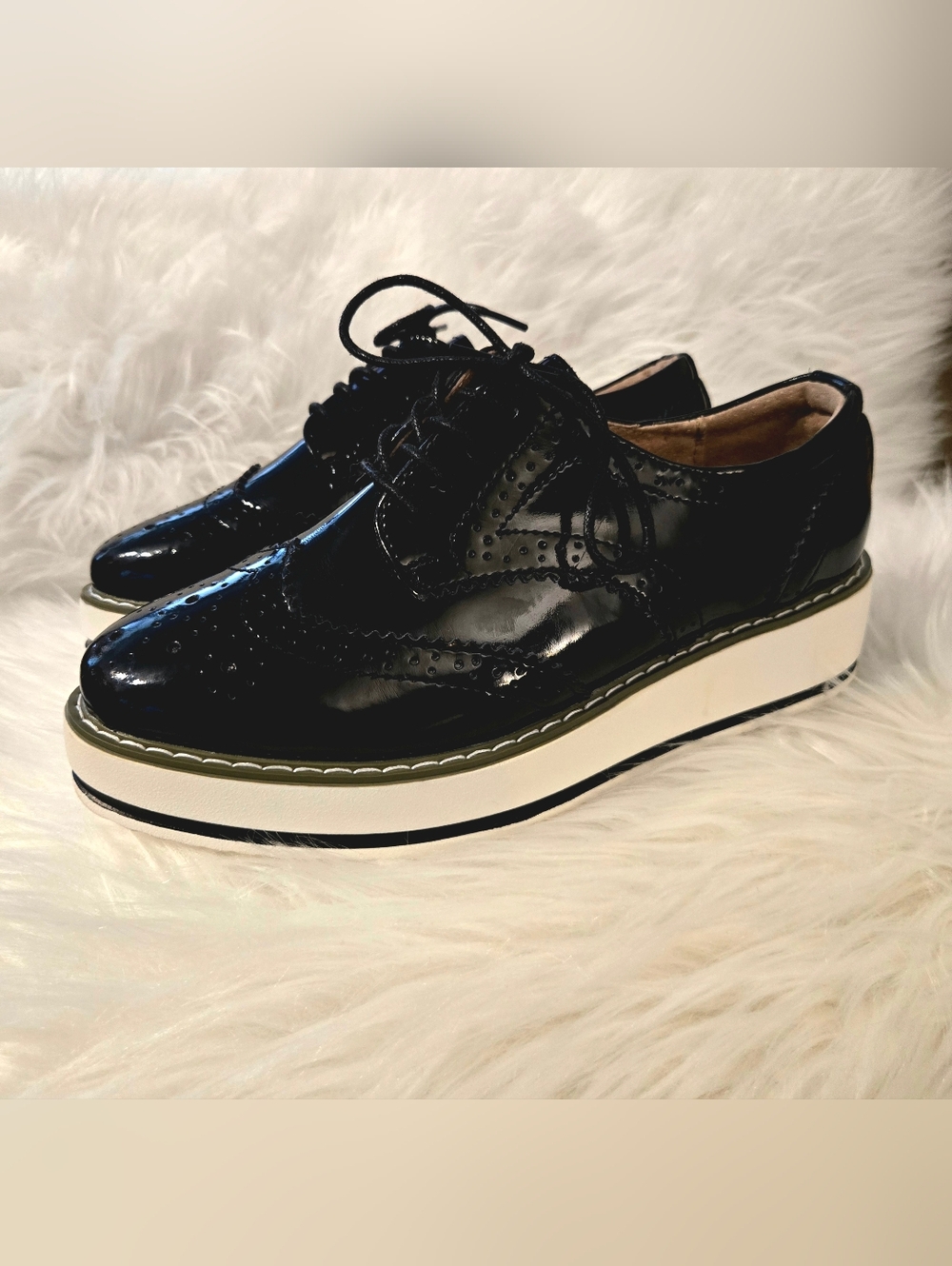 👞 Dadawen Black Patent Platform Brogue Oxford Lace-Up Shoes EU 39 / US 8